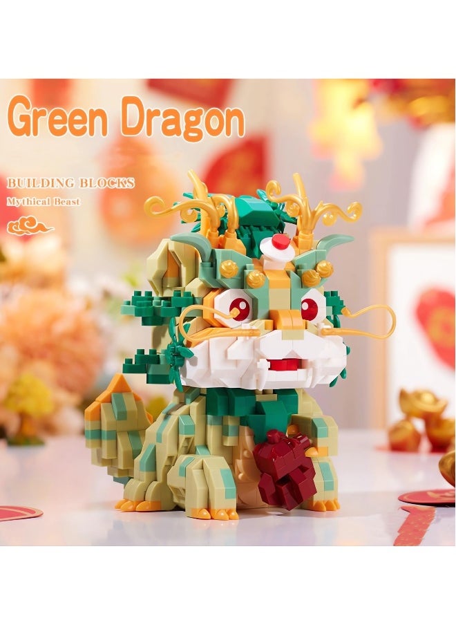 Auspicious Dragon 2024 Building Set for Adults，Small Cute Animals Lion Dance Auspicious Lunar New Year Home Decor,STEM Educational Toys Theme for Kid Boy Girl Adult 877 Pcs