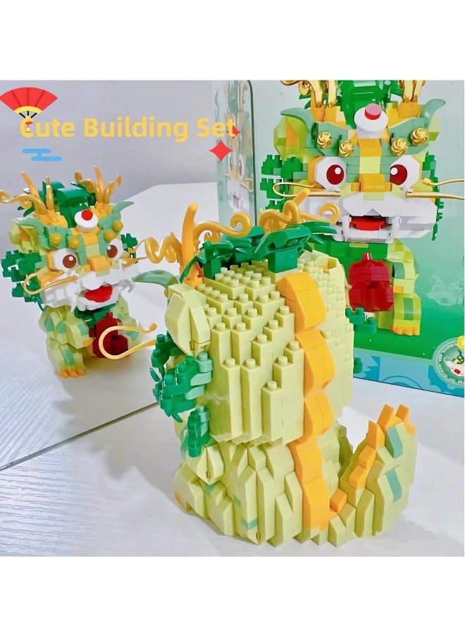 Auspicious Dragon 2024 Building Set for Adults，Small Cute Animals Lion Dance Auspicious Lunar New Year Home Decor,STEM Educational Toys Theme for Kid Boy Girl Adult 877 Pcs