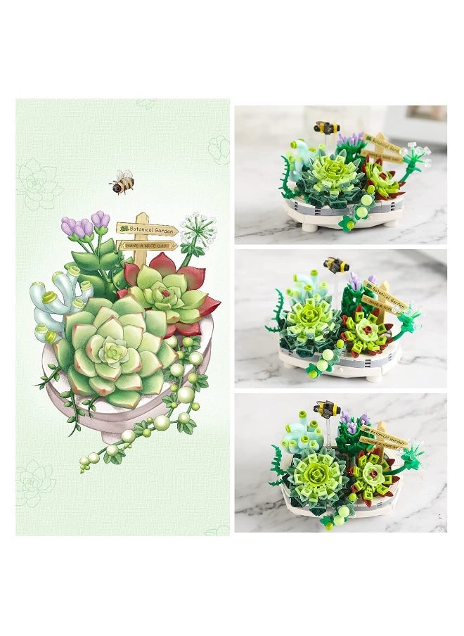 Creative Mini Bricks Bonsai Model Set - DIY Succulent Plant Building Blocks Toy, Botanical Collection (Not Compatible with Lego)