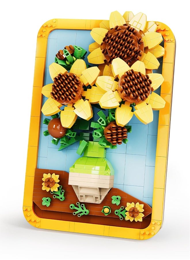 Vincent Van Gogh Sunflower Painting Building Block Kit, 871 Pieces, 3D Famous Art Micro Mini Set for Adults, Home Decor Model Toy, Not Compatible with Lego