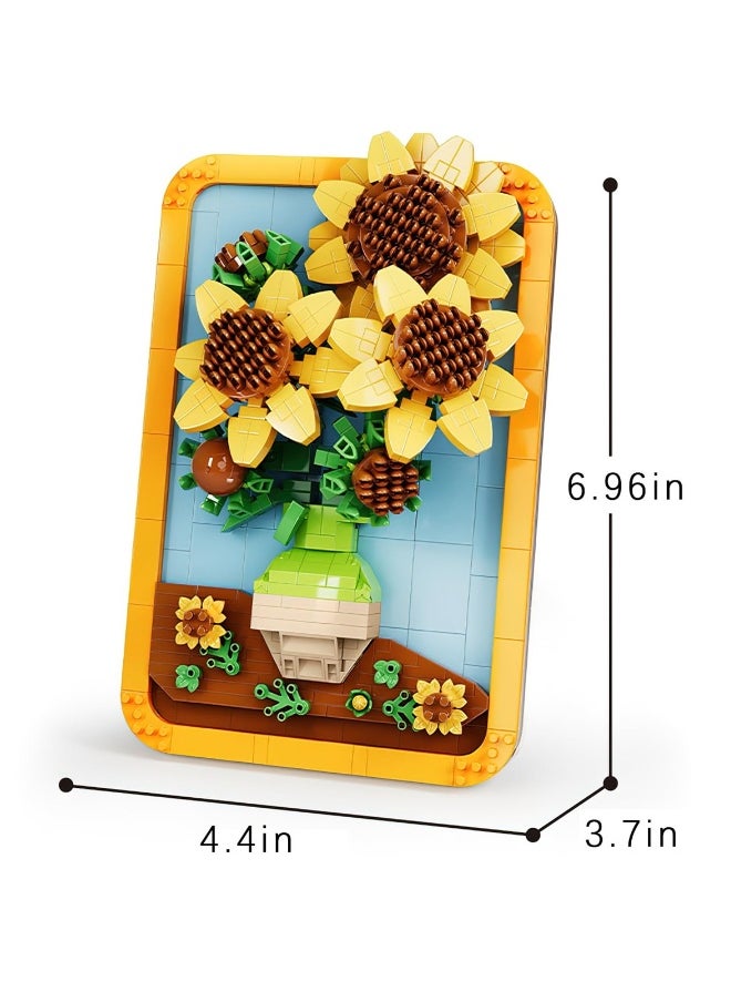 Vincent Van Gogh Sunflower Painting Building Block Kit, 871 Pieces, 3D Famous Art Micro Mini Set for Adults, Home Decor Model Toy, Not Compatible with Lego