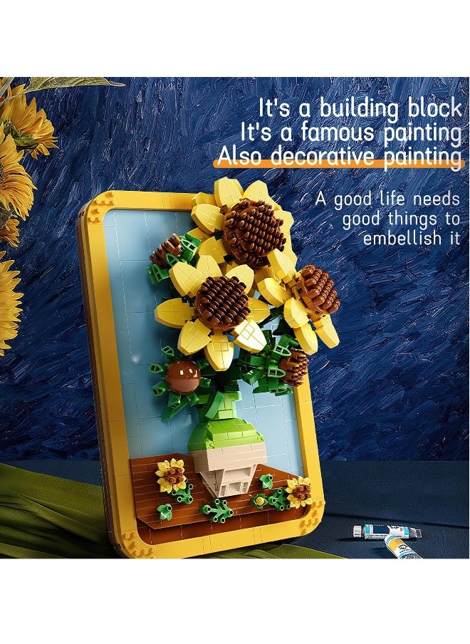 Vincent Van Gogh Sunflower Painting Building Block Kit, 871 Pieces, 3D Famous Art Micro Mini Set for Adults, Home Decor Model Toy, Not Compatible with Lego