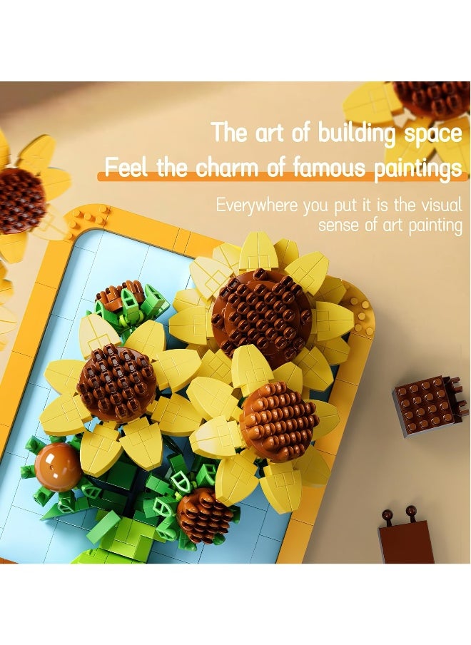 Vincent Van Gogh Sunflower Painting Building Block Kit, 871 Pieces, 3D Famous Art Micro Mini Set for Adults, Home Decor Model Toy, Not Compatible with Lego