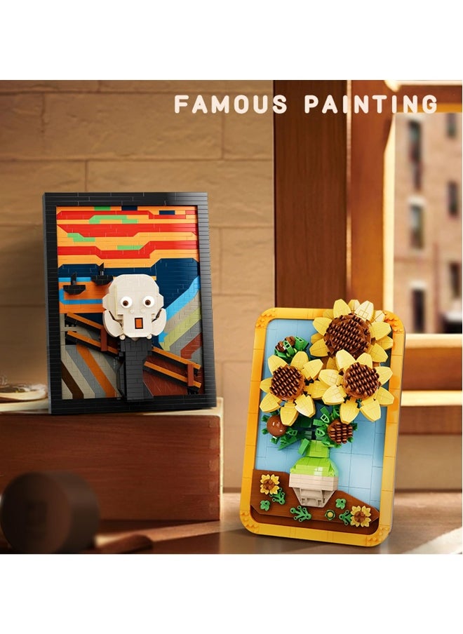 Vincent Van Gogh Sunflower Painting Building Block Kit, 871 Pieces, 3D Famous Art Micro Mini Set for Adults, Home Decor Model Toy, Not Compatible with Lego