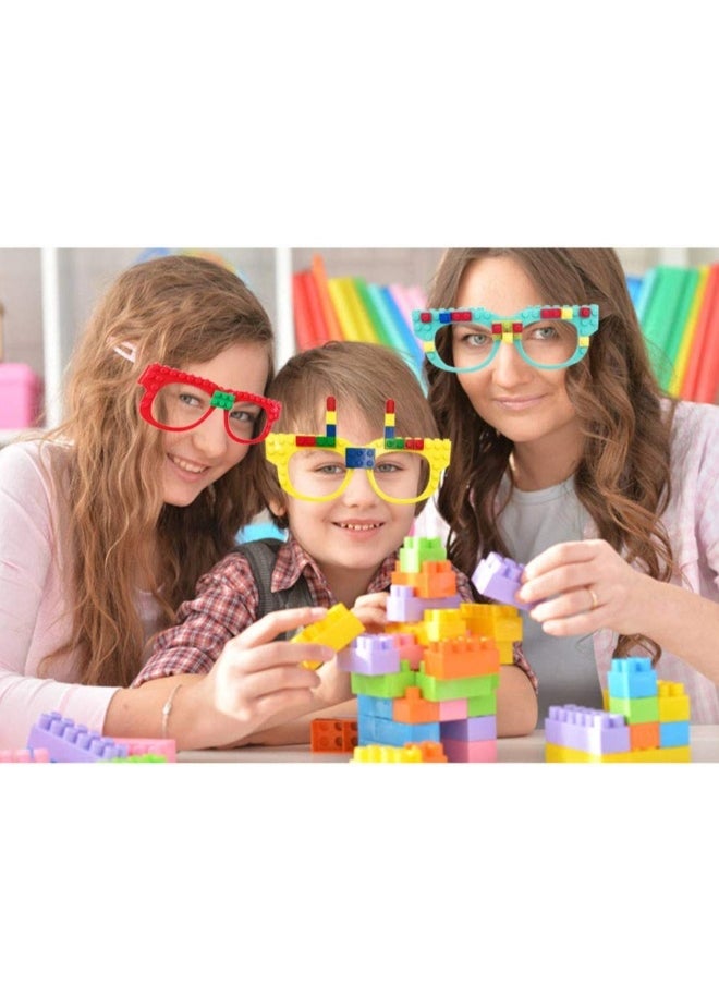 DIY Building Bricks Toys, Glasses Building Blocks Games for Kids Birthday Party Favor Block Theme Party Supplies