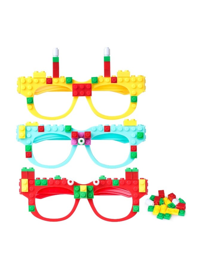 DIY Building Bricks Toys, Glasses Building Blocks Games for Kids Birthday Party Favor Block Theme Party Supplies