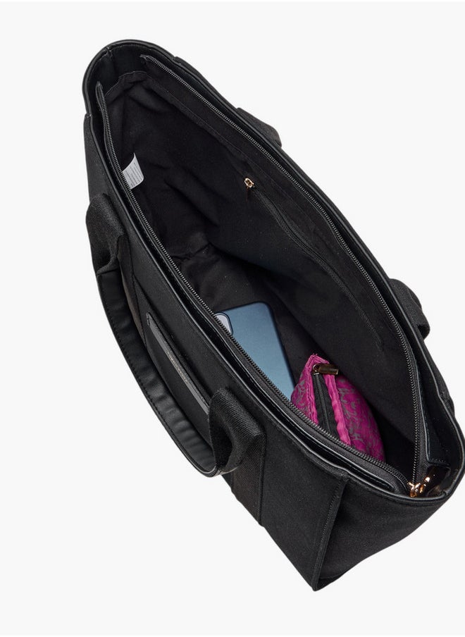 Women's Solid Tote Bag with Zip Closure and Double Handle