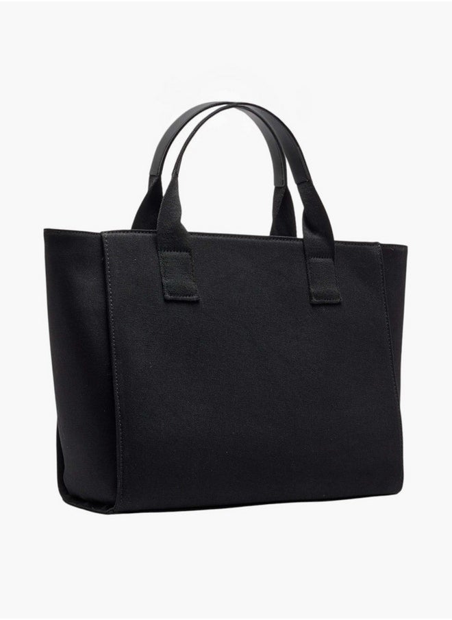 Women's Solid Tote Bag with Zip Closure and Double Handle