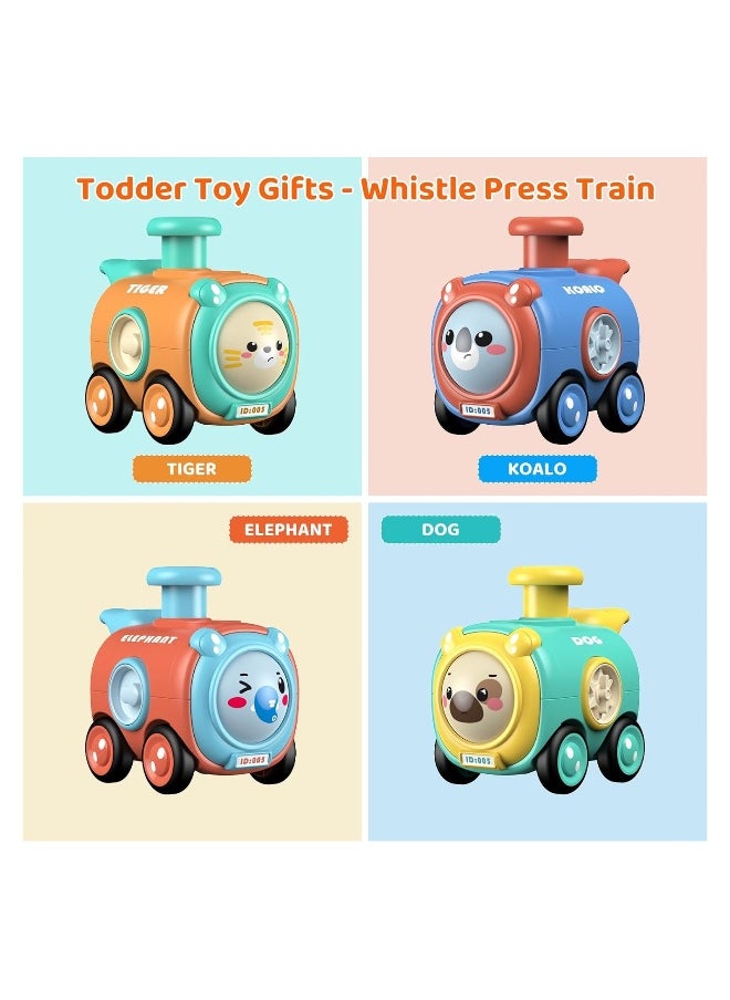 Press and Go Toy Cars, 4 Pack Car Toys, for 1 2 3 Year Old Boy Press and Go Animal Train Toys for Toddlers 1-3 Year Old, Baby Toys Birthday Gift Age 12-18 Months Pre-Kindergarten Preschool Gift