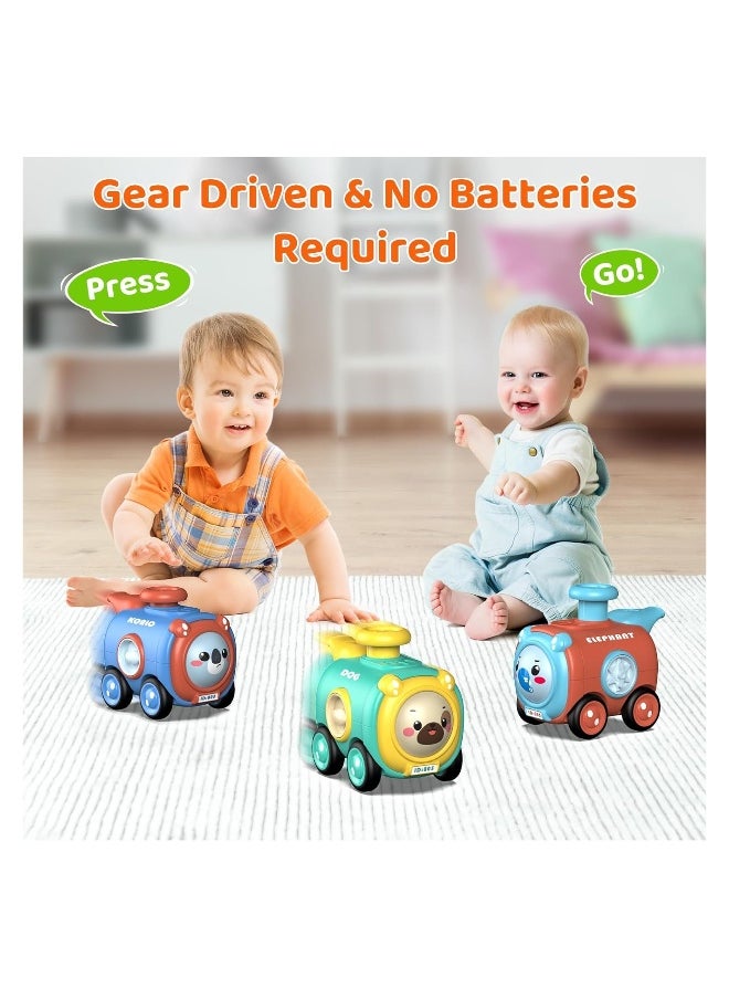 Press and Go Toy Cars, 4 Pack Car Toys, for 1 2 3 Year Old Boy Press and Go Animal Train Toys for Toddlers 1-3 Year Old, Baby Toys Birthday Gift Age 12-18 Months Pre-Kindergarten Preschool Gift