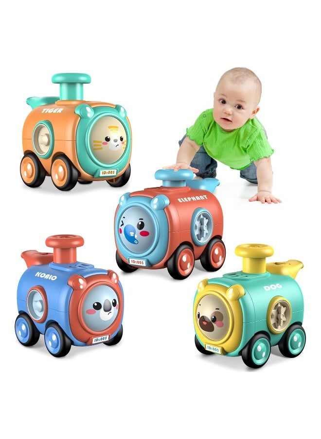 Press and Go Toy Cars, 4 Pack Car Toys, for 1 2 3 Year Old Boy Press and Go Animal Train Toys for Toddlers 1-3 Year Old, Baby Toys Birthday Gift Age 12-18 Months Pre-Kindergarten Preschool Gift