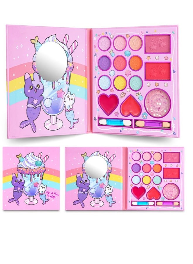 Kids Makeup Sets for Girls, 14 Colors Washable Children's Make Up Kit with Mirror, Non-Toxic Cosmetic Beauty Set Gift for Kids, Princess Pretend Play Games Toys Birthday, for Girls