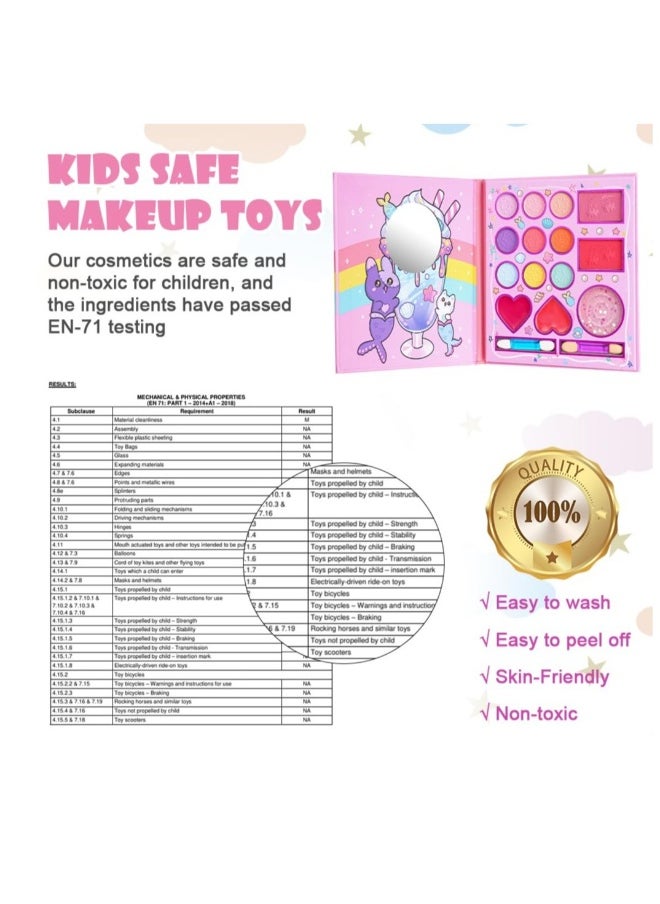 Kids Makeup Sets for Girls, 14 Colors Washable Children's Make Up Kit with Mirror, Non-Toxic Cosmetic Beauty Set Gift for Kids, Princess Pretend Play Games Toys Birthday, for Girls