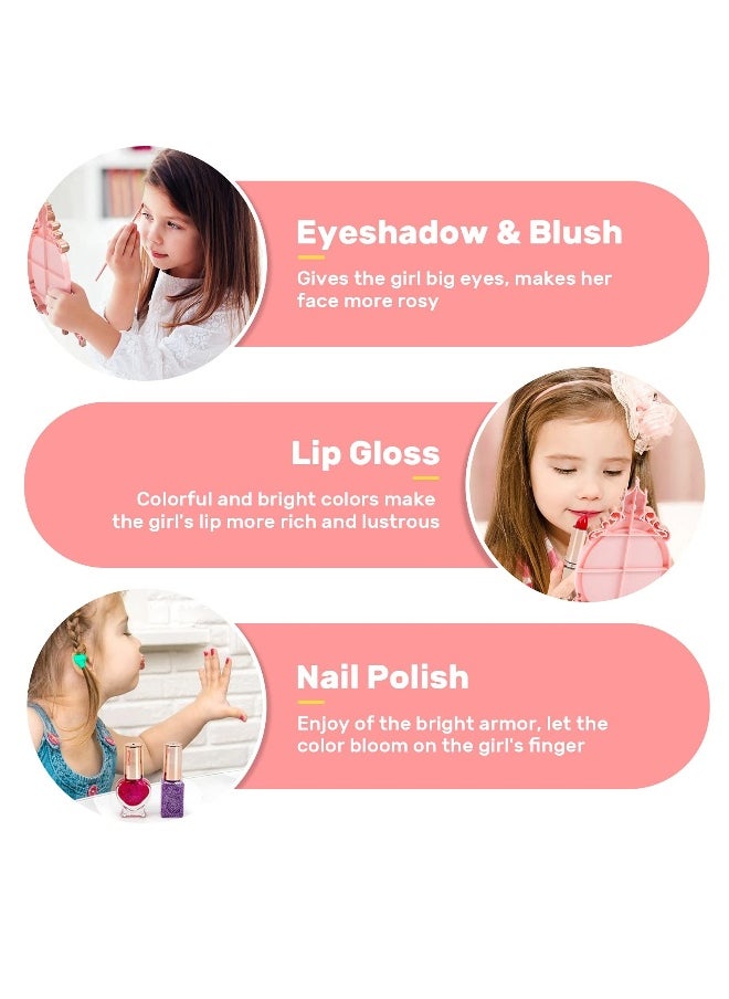 Kids Makeup Kit for Girl, 55 Pack Pretend Beauty Salon Play Set Makeup Toys, Play Makeup Set with Washable Non-Toxic Cosmetic, Princess Doll, Makeup Vanity Toy Set for Girl Ages 3 and Up