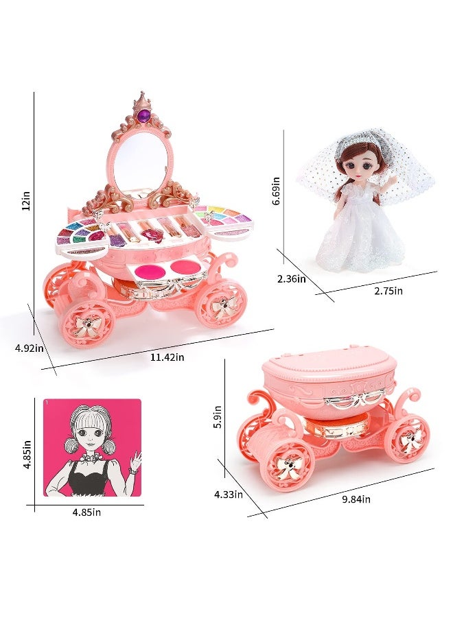 Kids Makeup Kit for Girl, 55 Pack Pretend Beauty Salon Play Set Makeup Toys, Play Makeup Set with Washable Non-Toxic Cosmetic, Princess Doll, Makeup Vanity Toy Set for Girl Ages 3 and Up