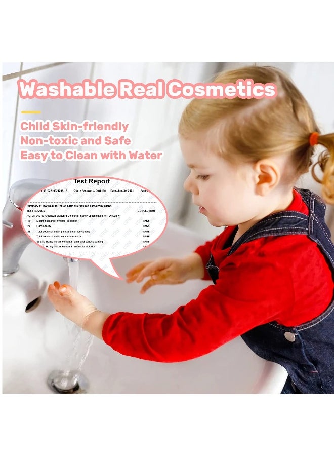 Kids Makeup Kit for Girl, 55 Pack Pretend Beauty Salon Play Set Makeup Toys, Play Makeup Set with Washable Non-Toxic Cosmetic, Princess Doll, Makeup Vanity Toy Set for Girl Ages 3 and Up