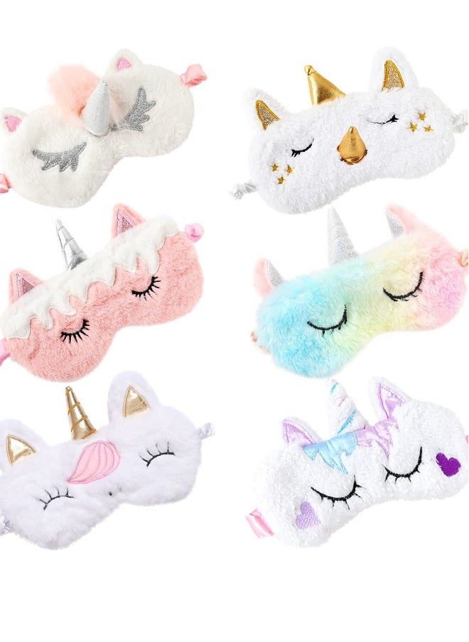 Cute Plush Unicorn Eye Masks - Funny Animal Design Sleeping Masks for Women, Kids, Girls, and Adults - Perfect for Travel, Naps, and Night Sleep (6 Pack)