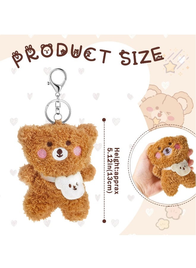 Plush Bear Keychain for Backpacks, Aesthetic Stuffed Animal Keyring Pendant Mini Fluffy Cute Keychain Bear Backpack Charms Plush DIY Decorations for Gift Box Filled Party Decorations 6 Pcs