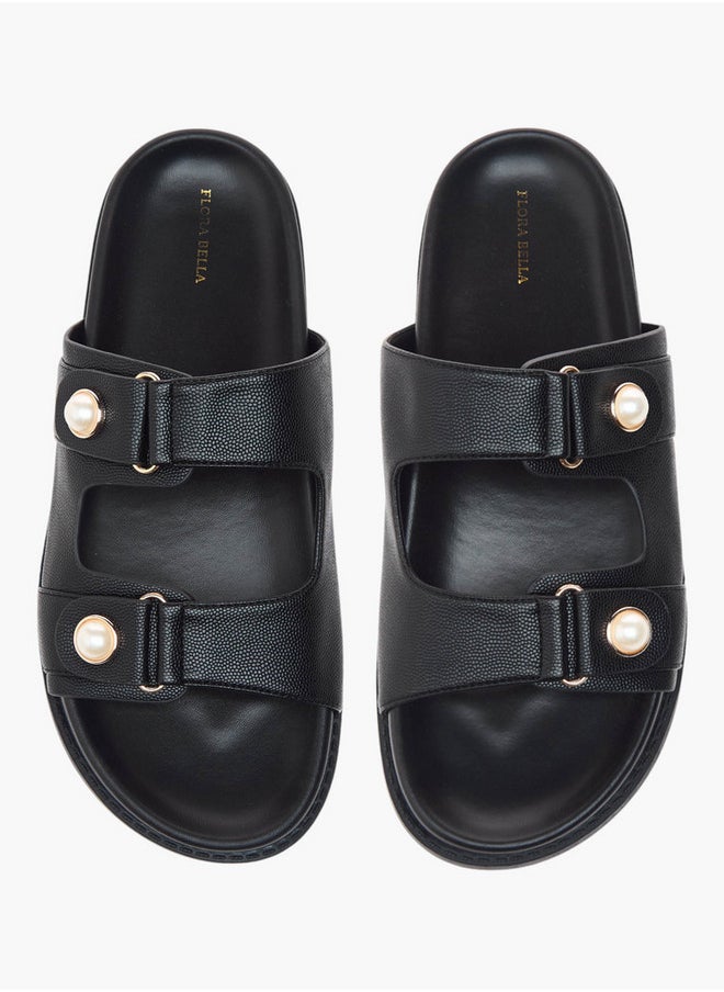 Textured Pearl Embellished Slip-On Flat Sandals