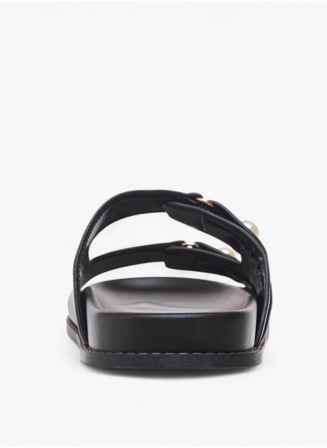 Textured Pearl Embellished Slip-On Flat Sandals