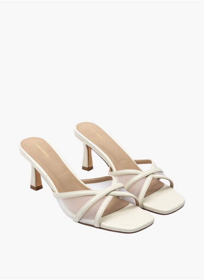Solid Cross Strap Slip-On Sandals with Flared Heels