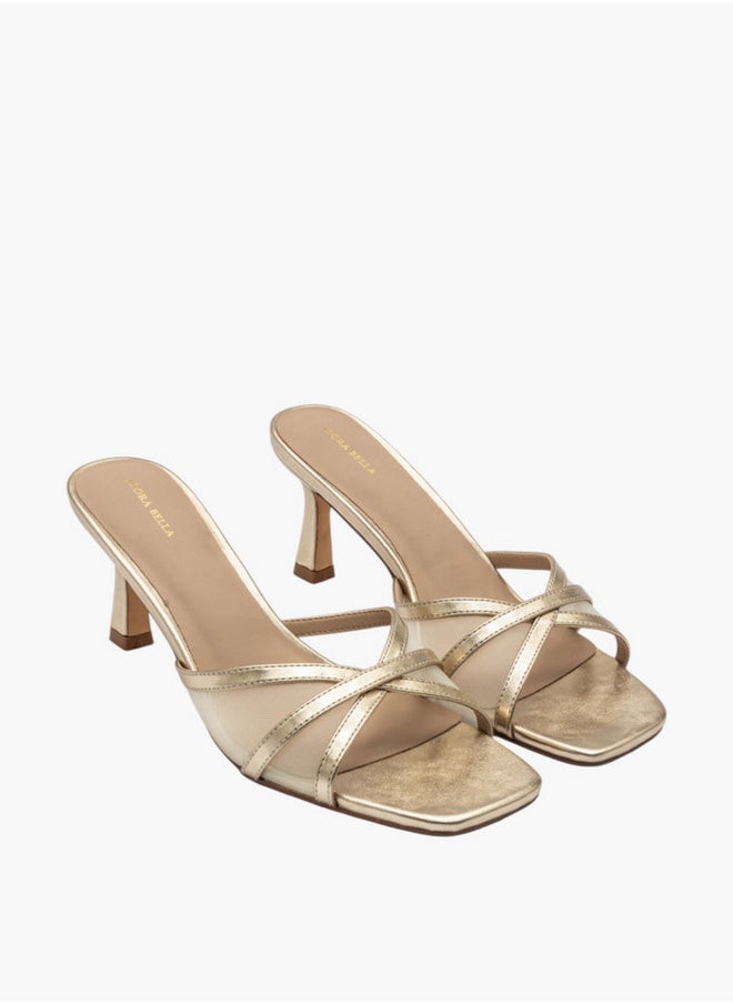 Solid Cross Strap Slip-On Sandals with Flared Heels