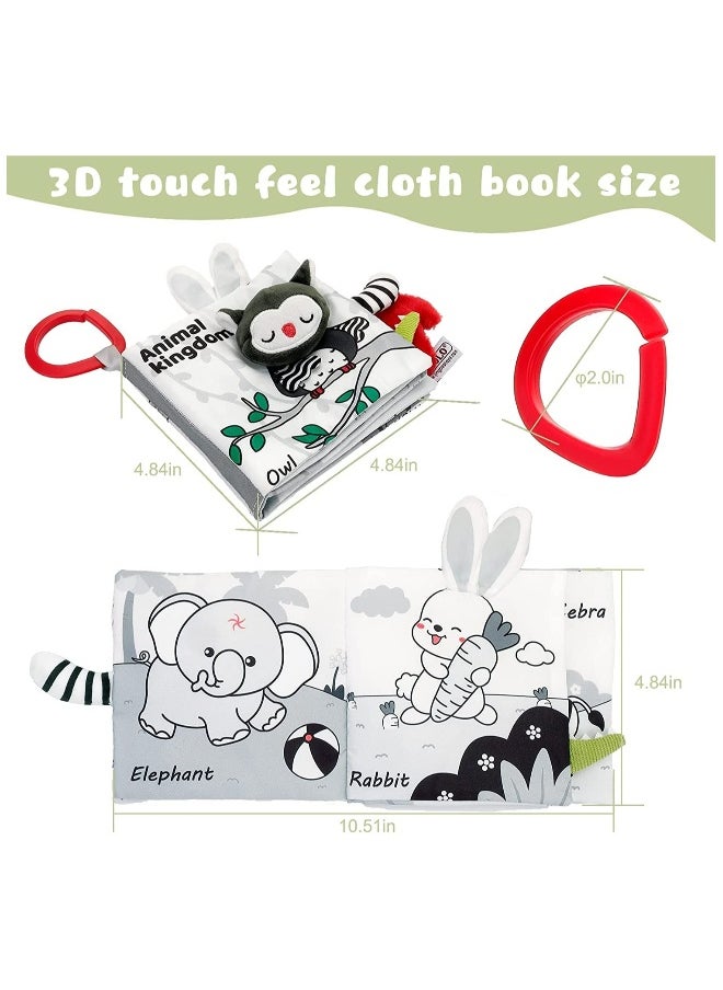 Soft Cloth Activity Book for Babies, 3D Touch and Feel Educational Toy, Safe and Durable for Newborns, Stroller Hanging Sensory Book for 0-12 Months