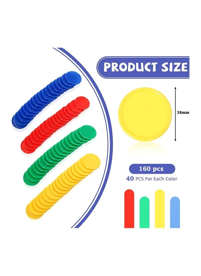 Round Chips Learning Toys 160 Pcs/Set 4 Color Round Chips Counting Numbers Teaching for Crafts Decoration Plastic Counting Chips for Math