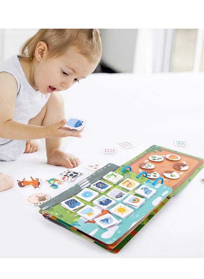 Quiet Book for Young Children, 2 Pieces of Baby Early Education Scene Layout Sticker Puzzle Toy Dinosaur Animal Interactive Cognitive Book Suitable for Children to Develop Learning Skills