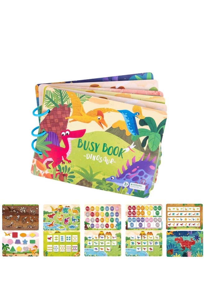 Quiet Book for Young Children, 2 Pieces of Baby Early Education Scene Layout Sticker Puzzle Toy Dinosaur Animal Interactive Cognitive Book Suitable for Children to Develop Learning Skills