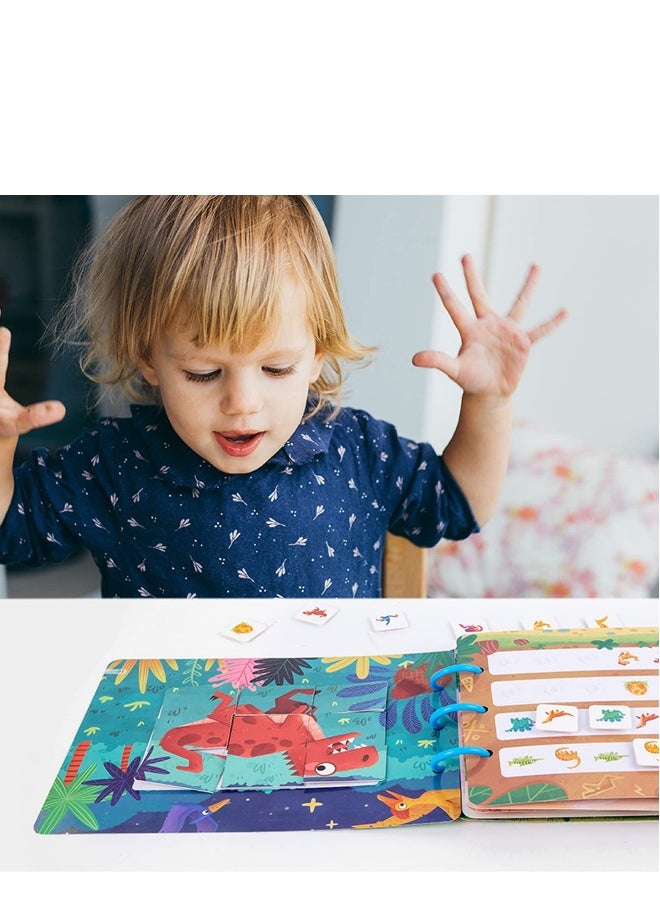 Quiet Book for Young Children, 2 Pieces of Baby Early Education Scene Layout Sticker Puzzle Toy Dinosaur Animal Interactive Cognitive Book Suitable for Children to Develop Learning Skills