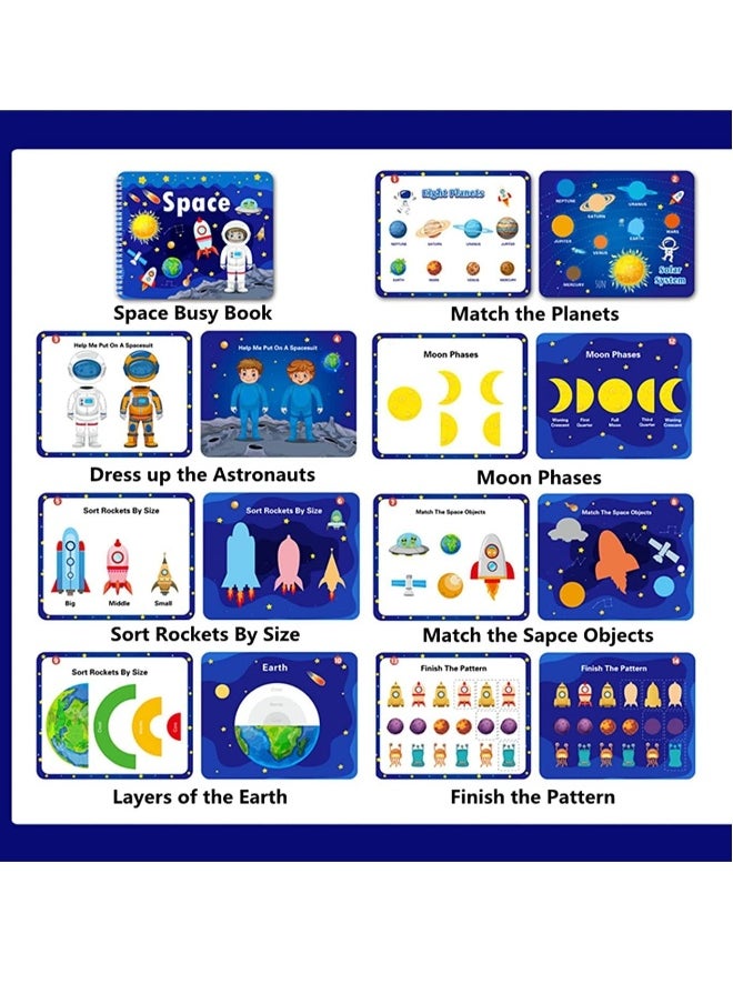 Preschool Montessori Toys for Toddlers, Space Busy Book Learning Toys for Kids Toddlers Preschool Learning Activities, Autism Sensory Educational Toys for Boys Girls Birthday Gifts