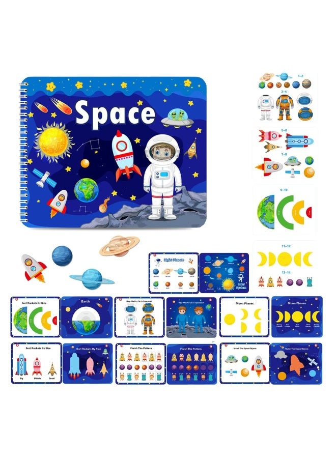 Preschool Montessori Toys for Toddlers, Space Busy Book Learning Toys for Kids Toddlers Preschool Learning Activities, Autism Sensory Educational Toys for Boys Girls Birthday Gifts