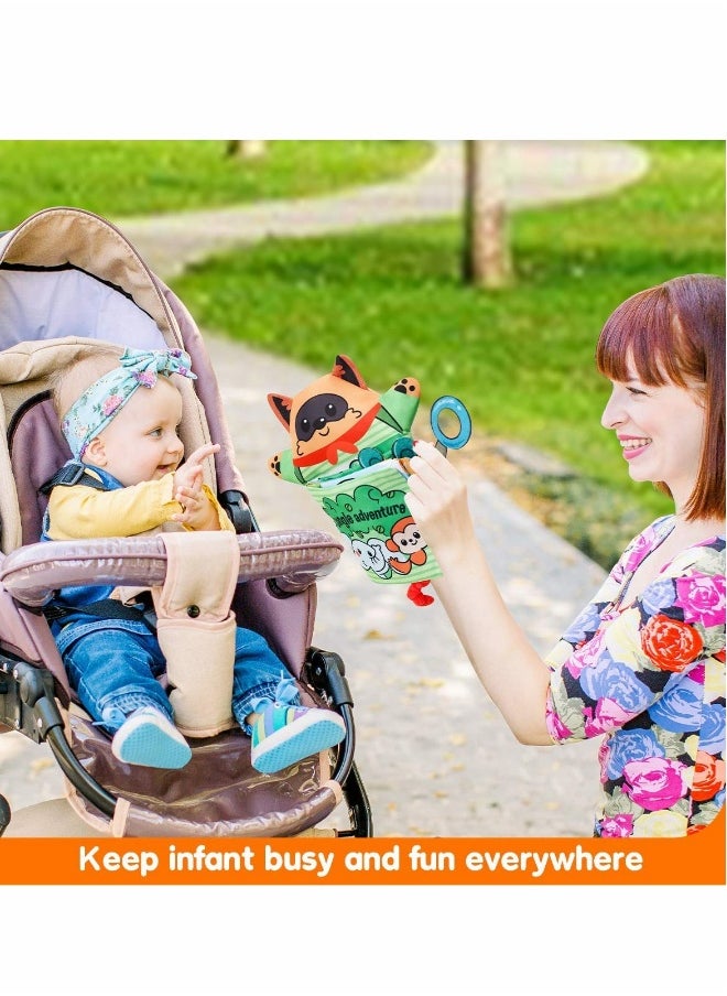 Baby Books Toys with Hand Puppets, Touch and Feel Crinkle Cloth Book for Babies Infant Toddler, Early Development Interactive Car & Stroller Soft Toys for 0 -12 Month 1 2 Years Old Boys Girls