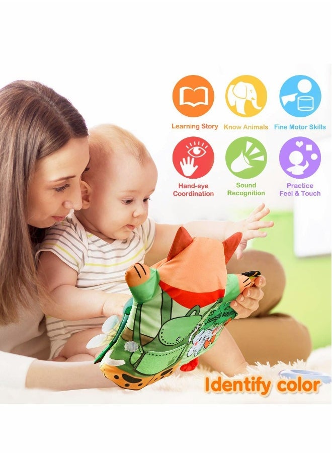 Baby Books Toys with Hand Puppets, Touch and Feel Crinkle Cloth Book for Babies Infant Toddler, Early Development Interactive Car & Stroller Soft Toys for 0 -12 Month 1 2 Years Old Boys Girls