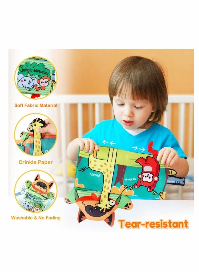 Baby Books Toys with Hand Puppets, Touch and Feel Crinkle Cloth Book for Babies Infant Toddler, Early Development Interactive Car & Stroller Soft Toys for 0 -12 Month 1 2 Years Old Boys Girls