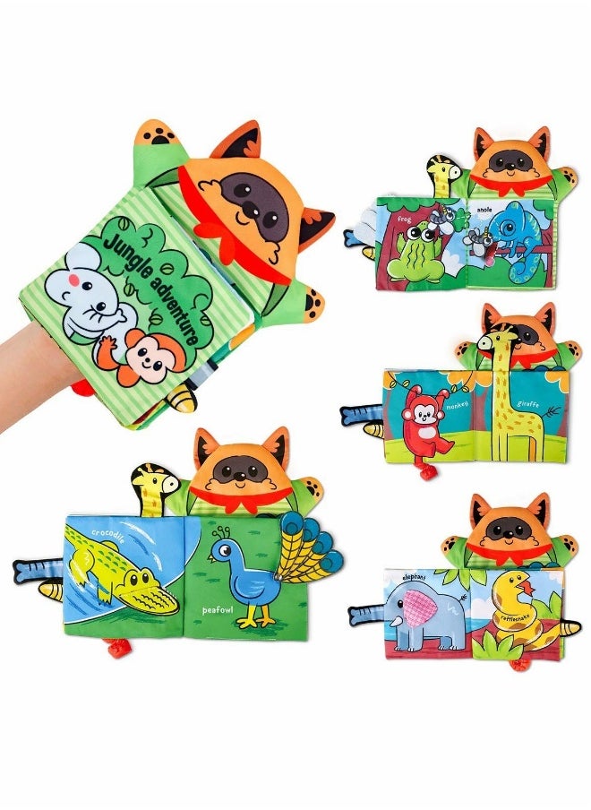 Baby Books Toys with Hand Puppets, Touch and Feel Crinkle Cloth Book for Babies Infant Toddler, Early Development Interactive Car & Stroller Soft Toys for 0 -12 Month 1 2 Years Old Boys Girls