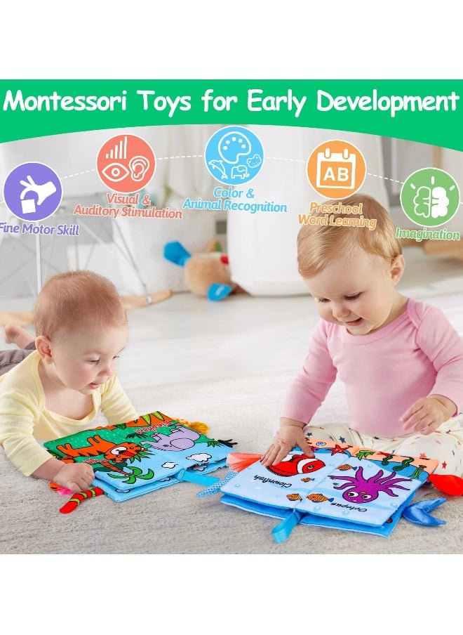 2 PCS Soft Cloth Baby Books for 0-6 Months, High Contrast Sensory Toys, Crinkle Touch and Feel, Teething, Suitable for Car Seat, Travel, Tummy Time, 6-12 Months Infant Gift