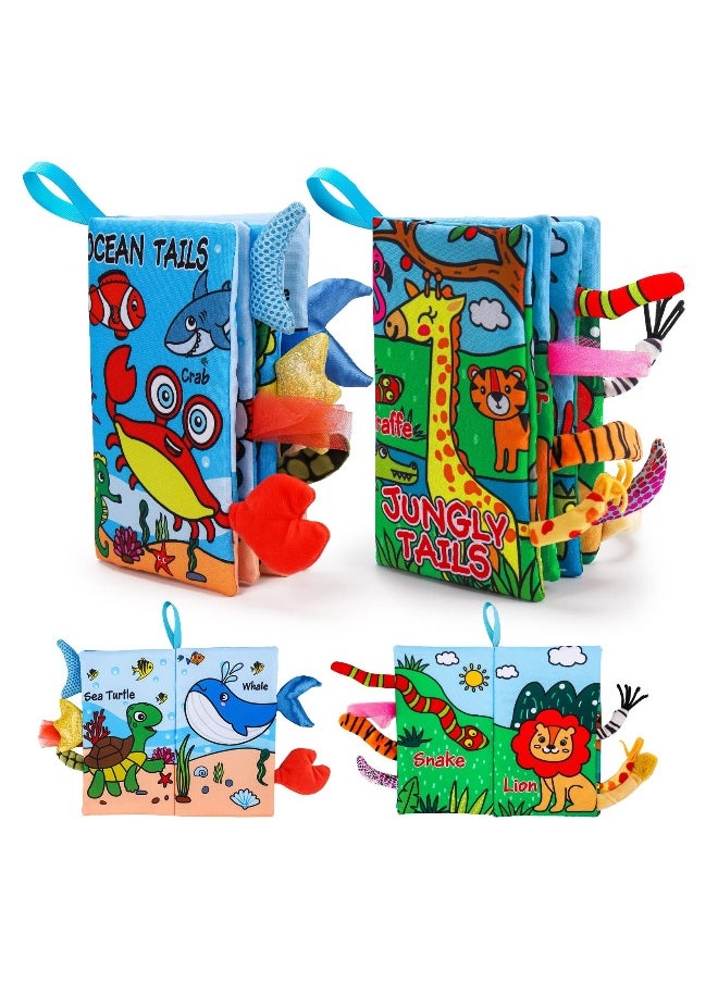 2 PCS Soft Cloth Baby Books for 0-6 Months, High Contrast Sensory Toys, Crinkle Touch and Feel, Teething, Suitable for Car Seat, Travel, Tummy Time, 6-12 Months Infant Gift