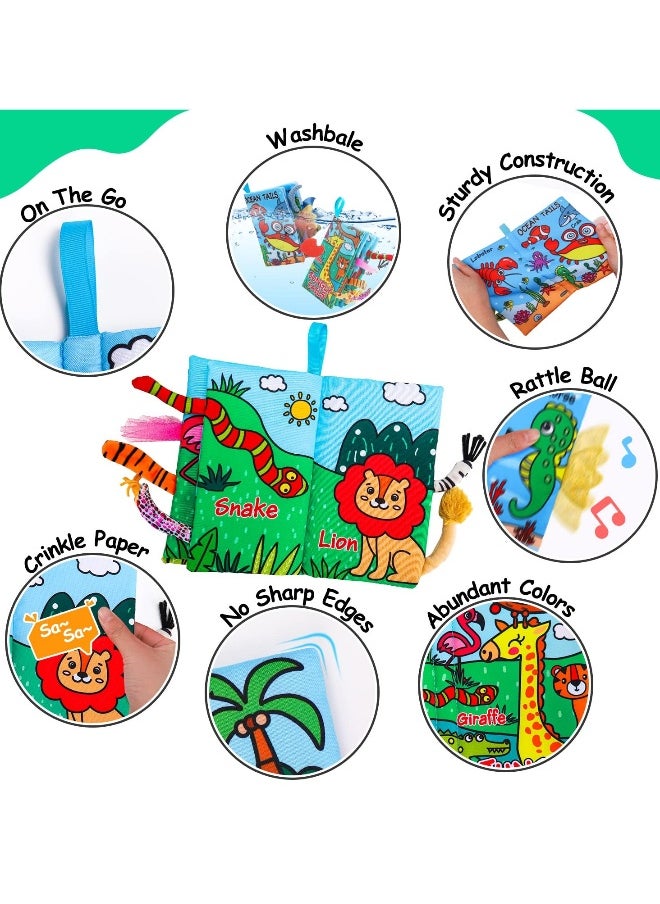 2 PCS Soft Cloth Baby Books for 0-6 Months, High Contrast Sensory Toys, Crinkle Touch and Feel, Teething, Suitable for Car Seat, Travel, Tummy Time, 6-12 Months Infant Gift