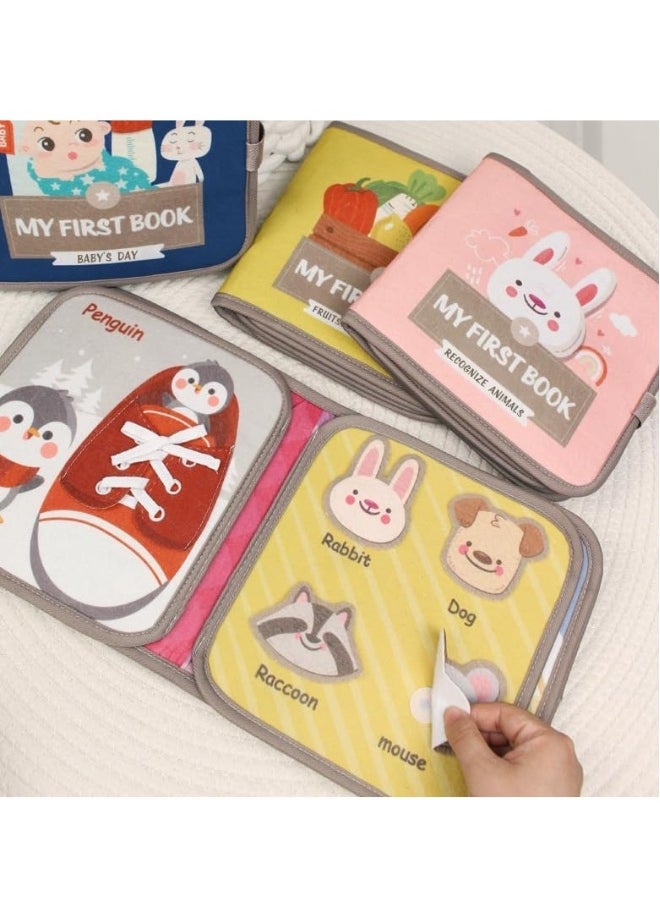 Busy Book for Toddlers, Soft Cloth Books, Baby Books, Quiet Book Montessori Toy, Early Learning Developmental Plush Soft Activity Book, Interactive Books for Toddlers Infants, Sensory Busy Books