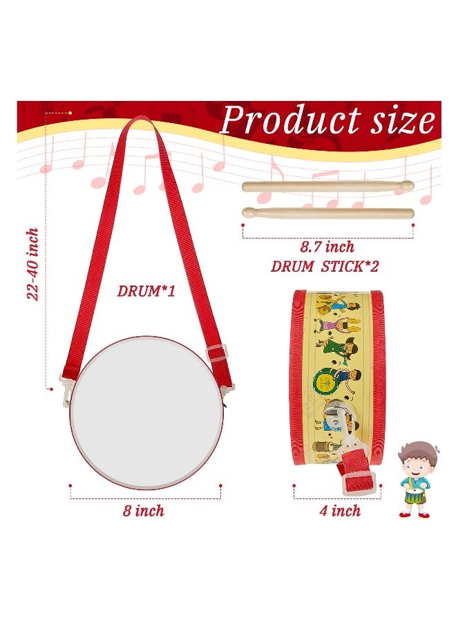 Kids Drum Set, 7.87 in Wooden Toy Drum with Adjustable Strap and 2 Drumsticks, Educational Sensory Musical Instrument for Toddlers, Kids, Baby Toy Gift