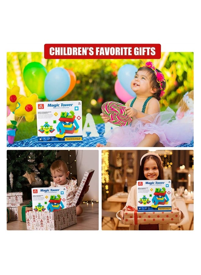 Stacking Toys for Toddlers, Montessori Toys for 1 2 3 4 5 Year Old Girls Boys Toddlers, Preschool Learning Activities, 30Pcs Building Blocks Stacking Educational Toys STEM Sensory Toys Gifts for Kids