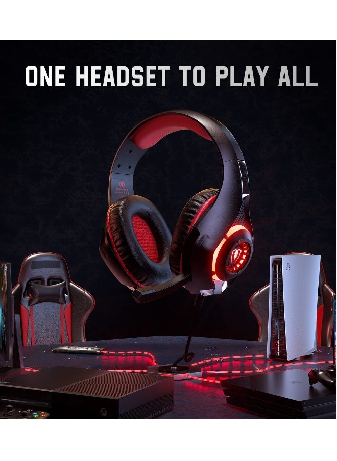 Gaming Headset for Xbox One, Switch, and PC - Noise-Canceling Microphone, Deep Bass Stereo Sound (Black and Red)