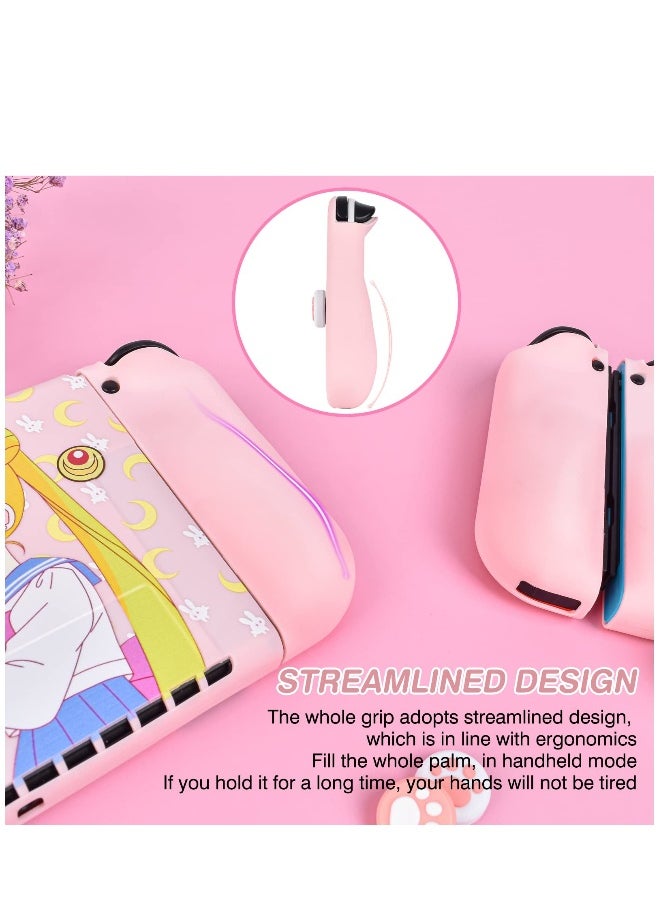 Protective Case for Nintendo Switch, Sailor Moon Switch OLED Protective Case Silicone Soft Cover Shockproof Pink Skin Joy Con Shell