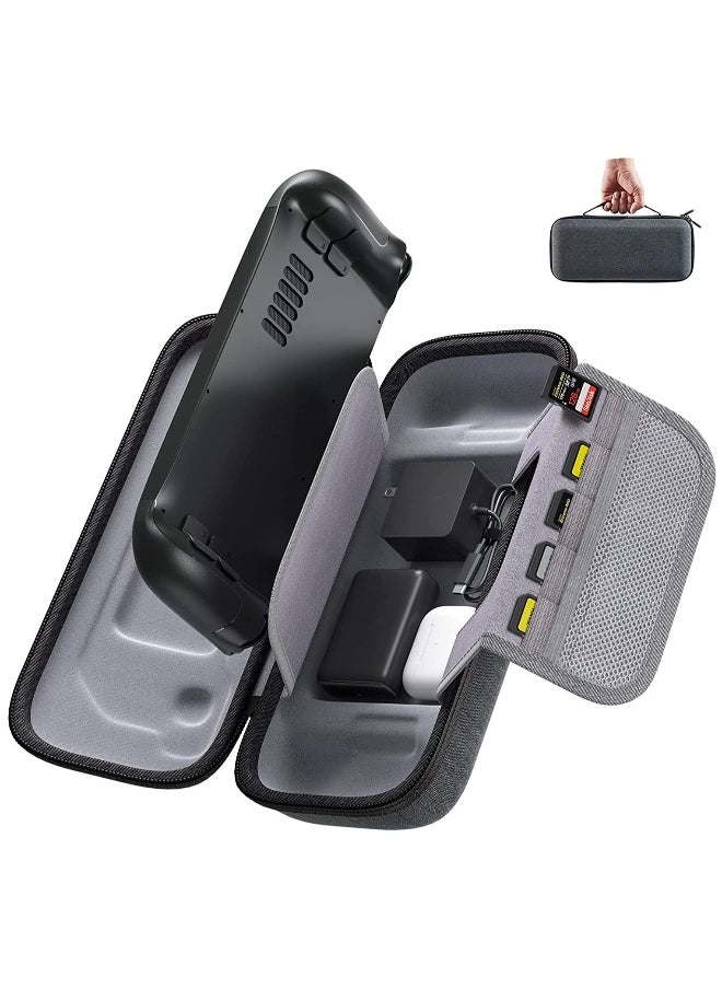 Portable Hard Shell Carrying Case for Steam Deck with Built-in AC Adapter Charger Storage, Protective Travel Pouch for Console & Accessories.