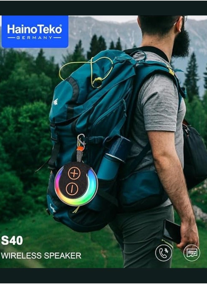 HainoTekoGermany S40 Portable Wireless Bluetooth Speaker With Hifi Sound Quality Button Control and RGB Lighting (Red)