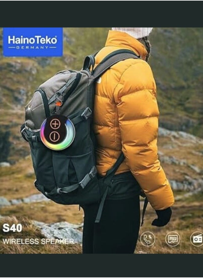 HainoTekoGermany S40 Portable Wireless Bluetooth Speaker With Hifi Sound Quality Button Control and RGB Lighting (Red)