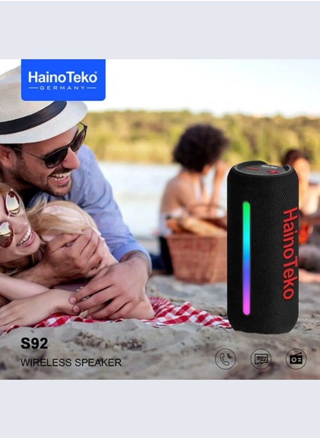 Haino Teko Germany S92 Portable Wireless Speaker With High Bass Sound Quality Multi Functional Button Cotrol and LED Light(Red)