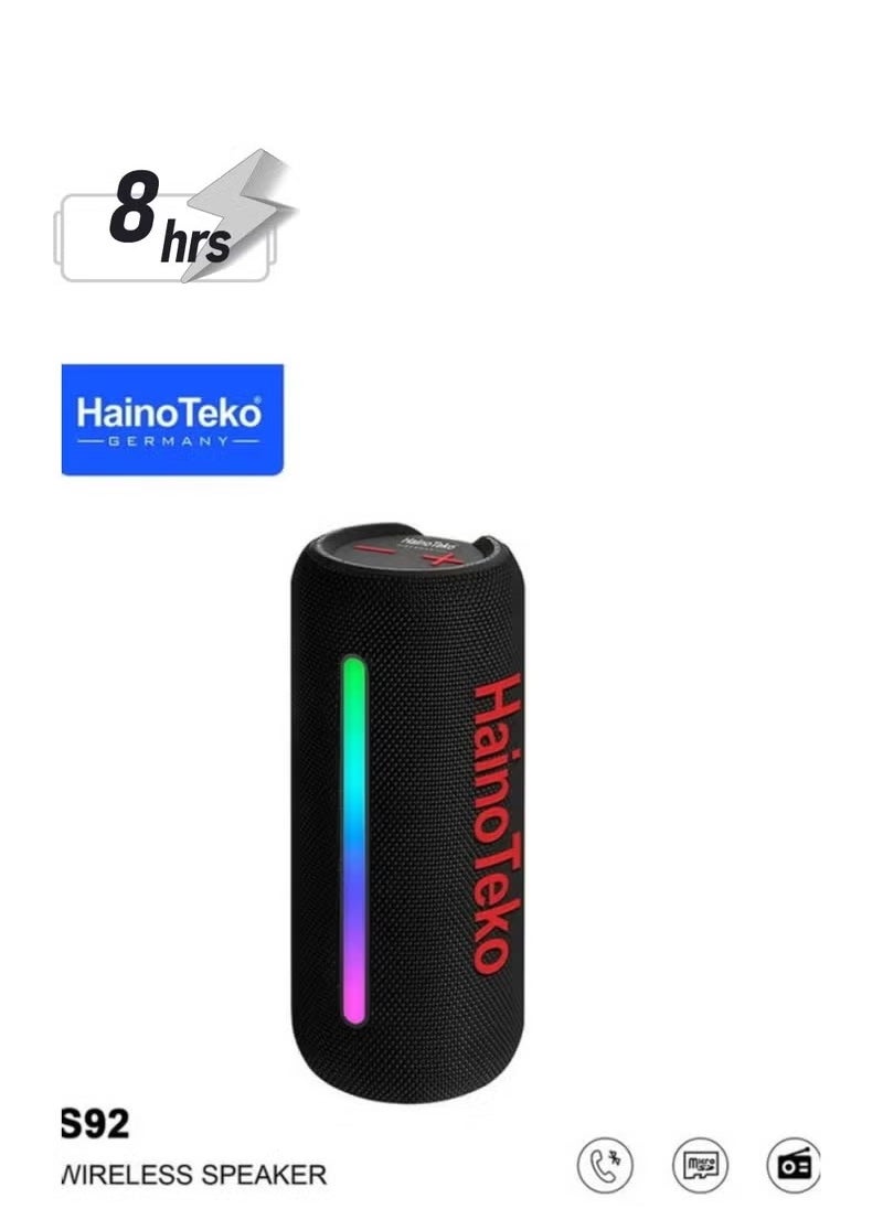 S92 Portable Wireless Speaker with High Bass Sound Quality – Multi-Functional Button Control, LED Light, Compact Design, Ideal for Parties and Outdoor Activities – Black